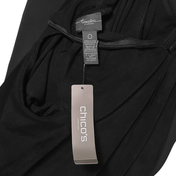 Chicos Travelers Black Cold Shoulder Stretch Long Sleeve Midi Womens Dress 0 S/4 - Picture 3 of 10
